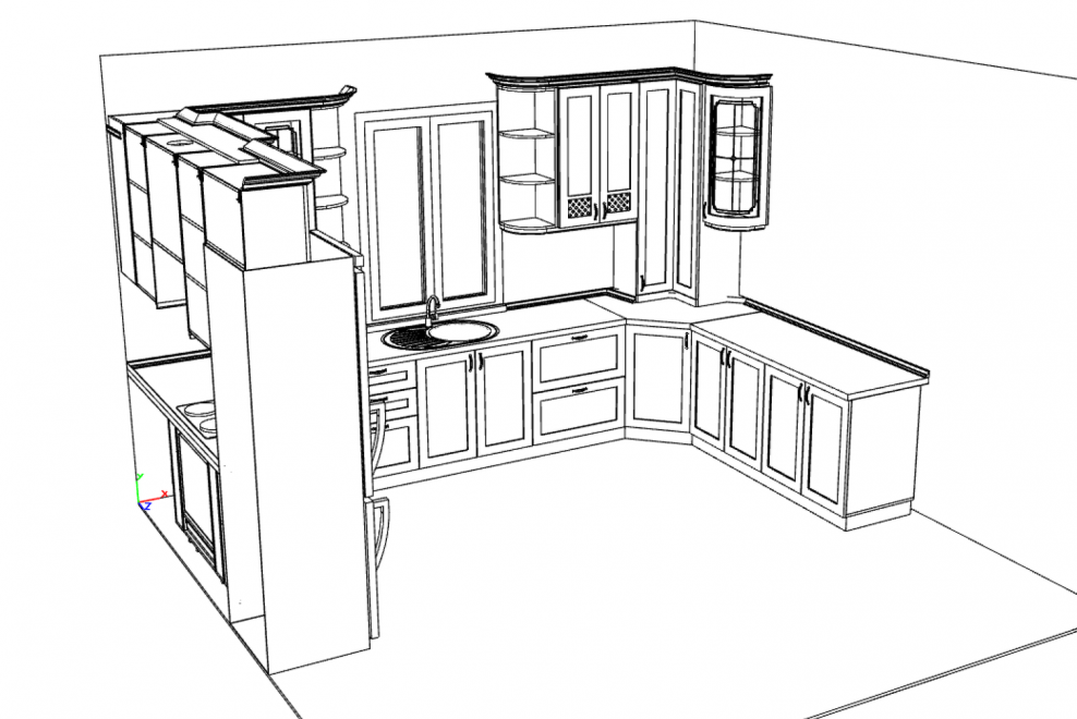 Чертеж угловой кухни с окном