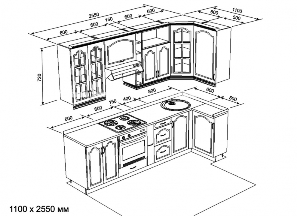 Чертёж кухни угловой 2.90