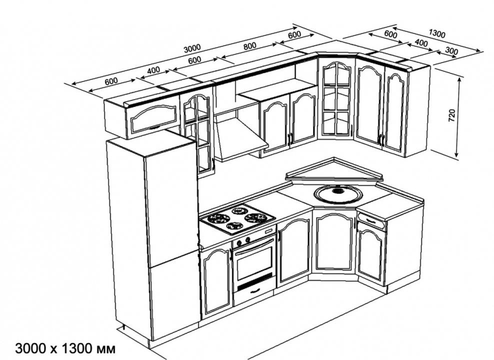 Проект угловой кухни с размерами