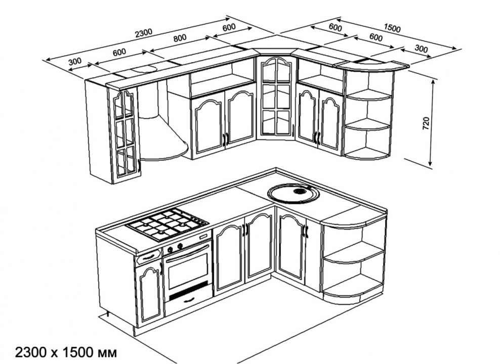 Проект кухни угловой