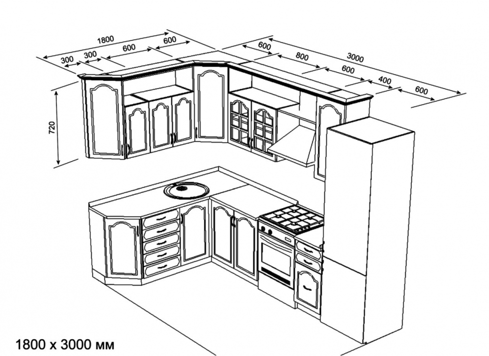Проект кухни угловой