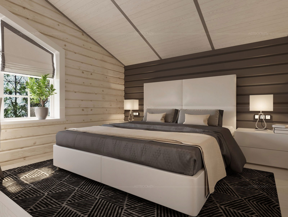 Спальня в доме из бруса
