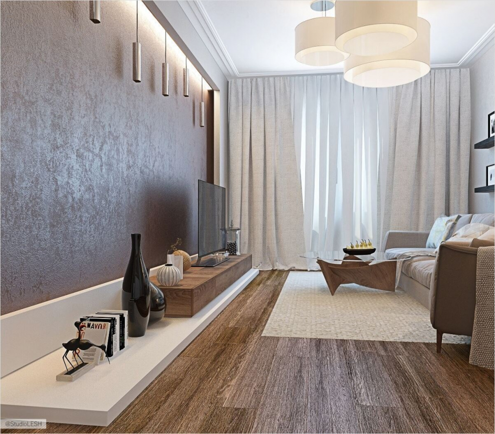 Отделка стен в гостиной декоративной штукатуркой