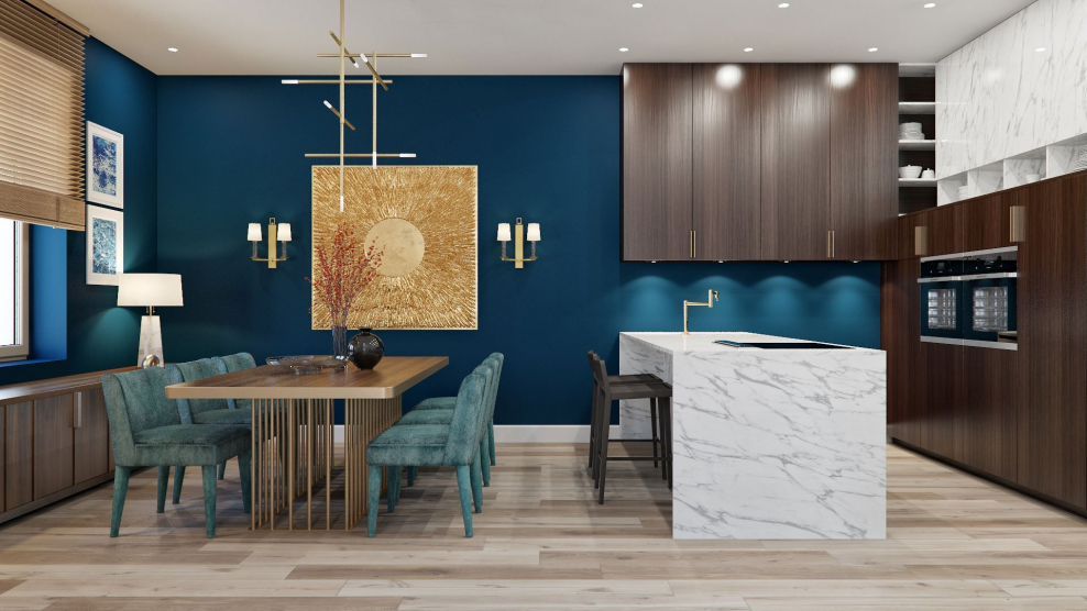 Интерьер кухни в синих тонах