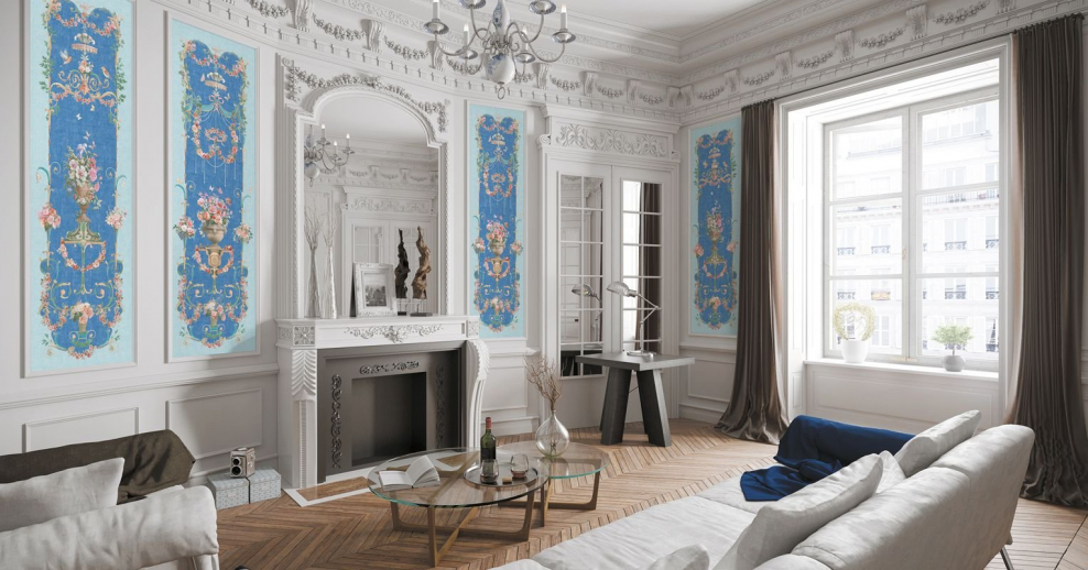 Яркий интерьер с лепниной