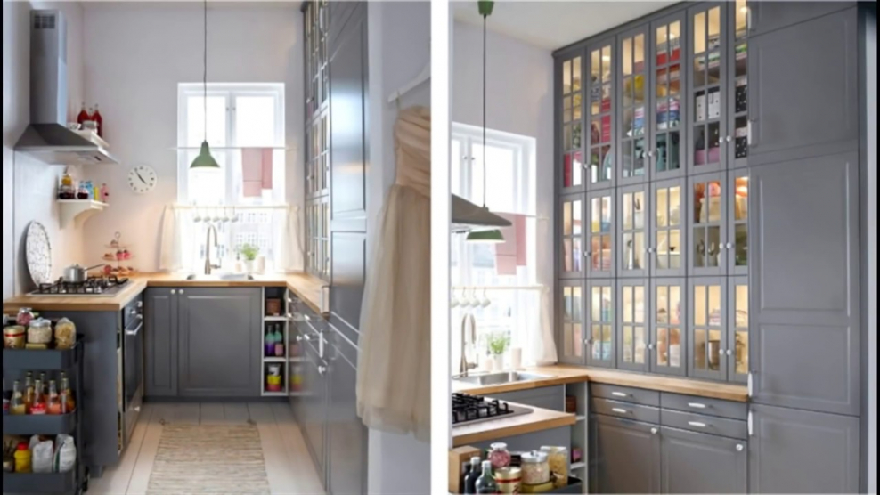 Кухня икеа Будбин серая и белая