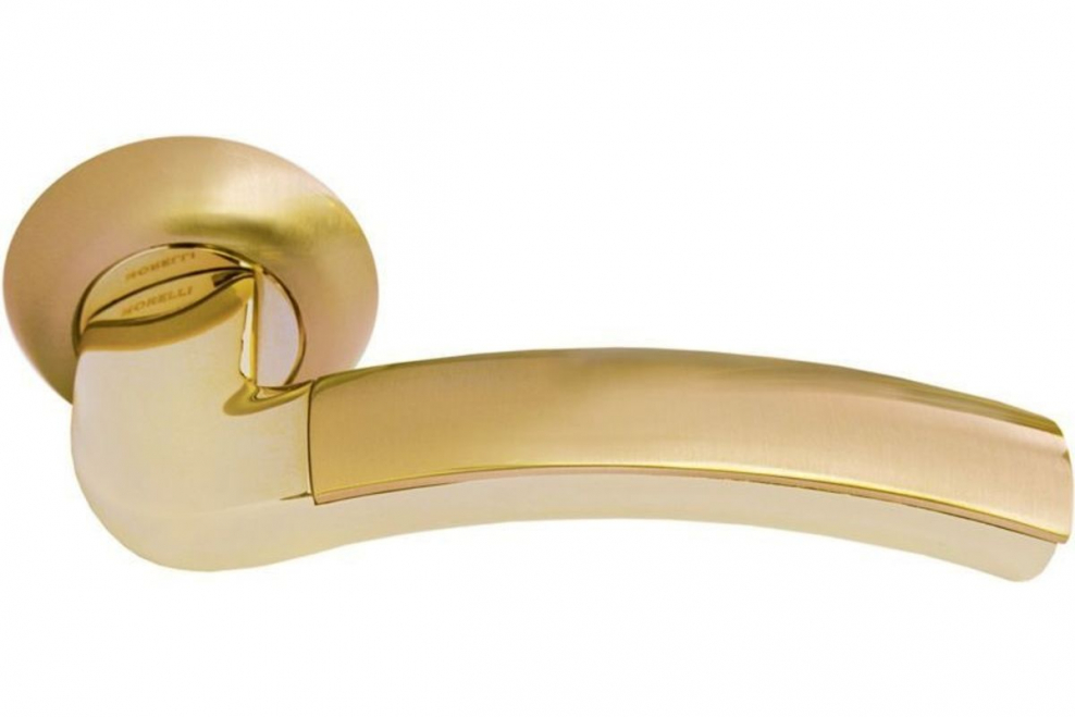 Дверная ручка Morelli на круглом основании MH-02 SG/GP матовое золото / золото