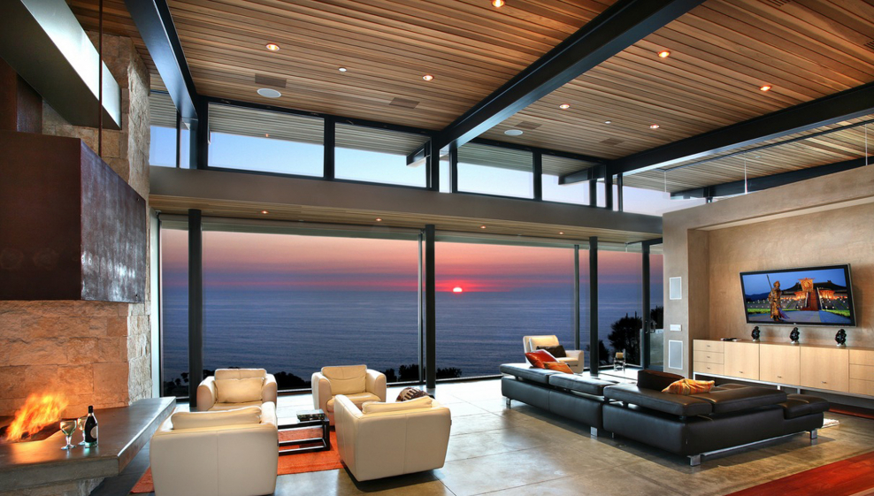 Красивые гостиные с панорамными окнами