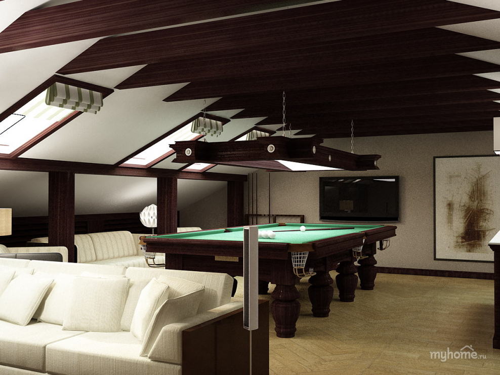 Двухэтажная баня с бильярдом