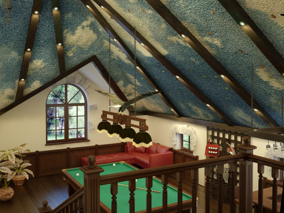 Бильярдная комната на мансарде