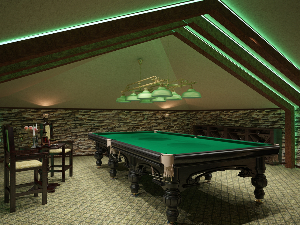 Бильярдный стол на мансарде