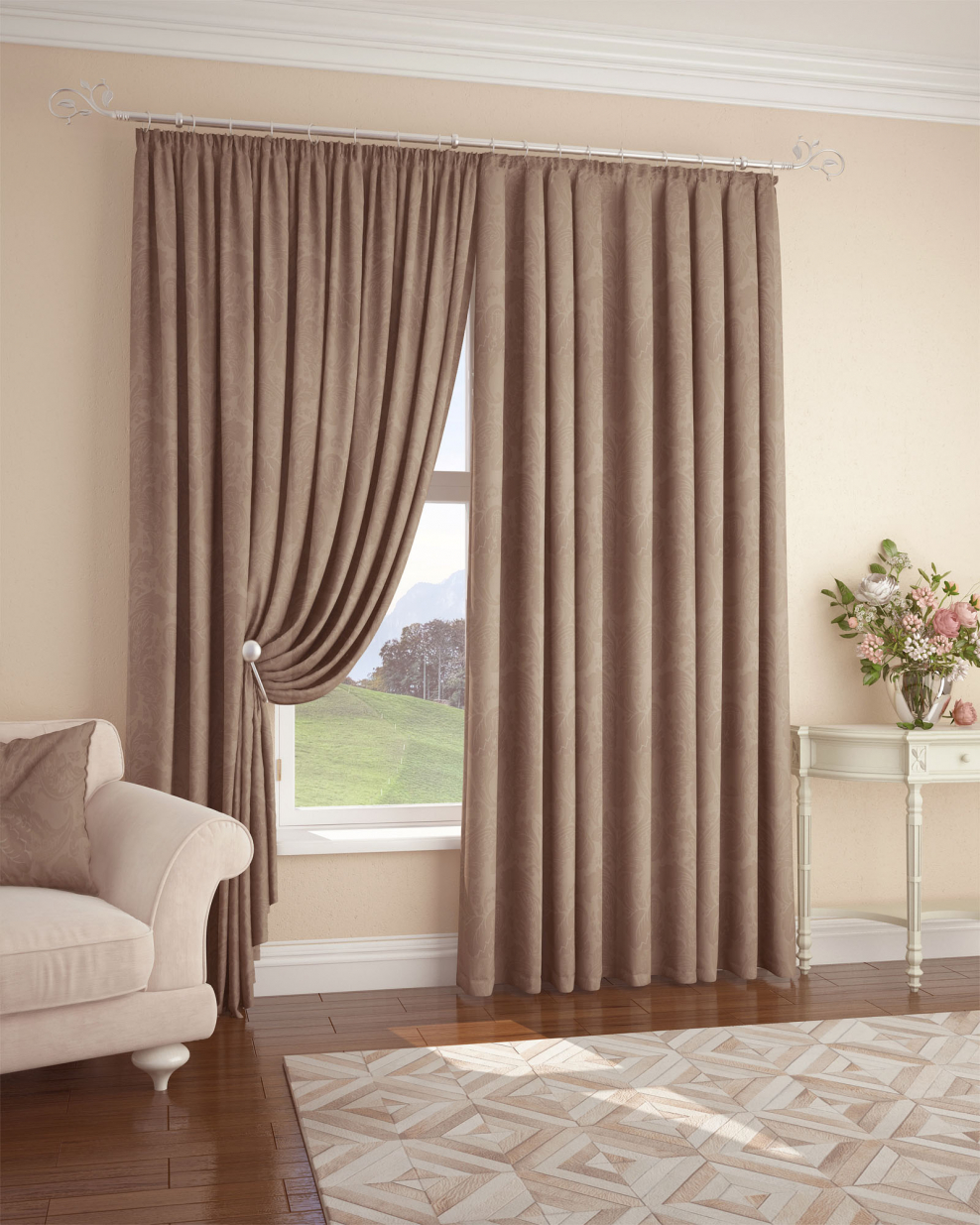 Портьерная штора Arco Doro жаккард, светло-коричневый, 200х260