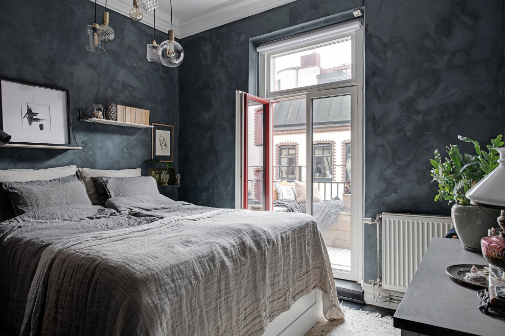 Темно серые стены в интерьере