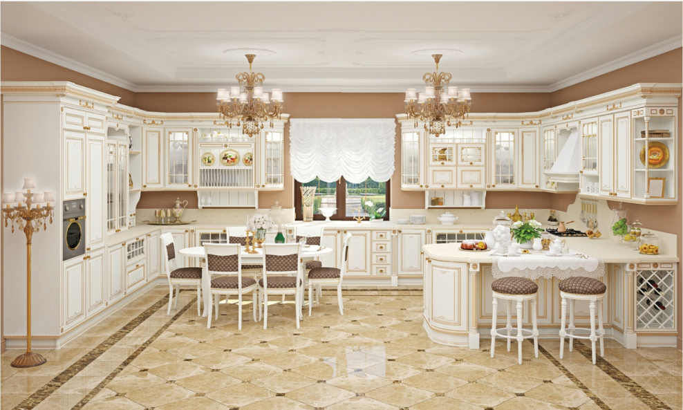 Кухня белая классика с золотой патиной фабрика Бор