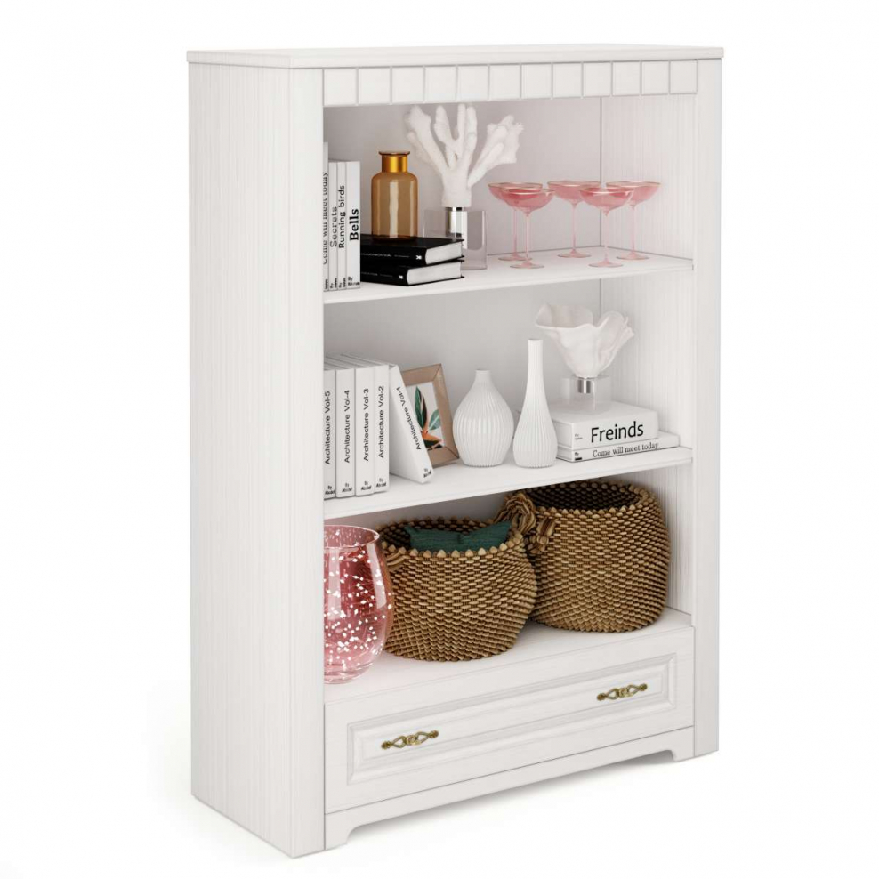 Стеллаж Эйми ум-601 бодега белая/патина серебро