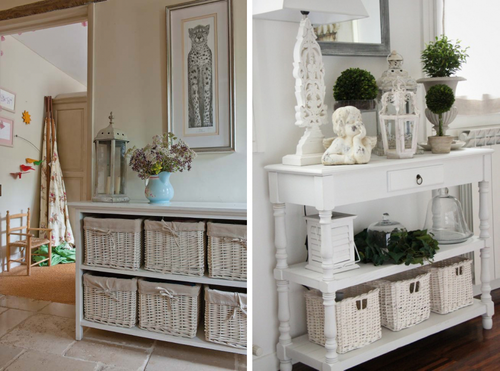 Плетеные корзины в интерьере гостиной