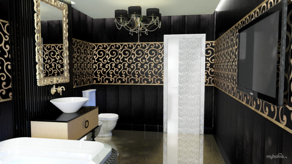 Плитка в ванную черная с золотом