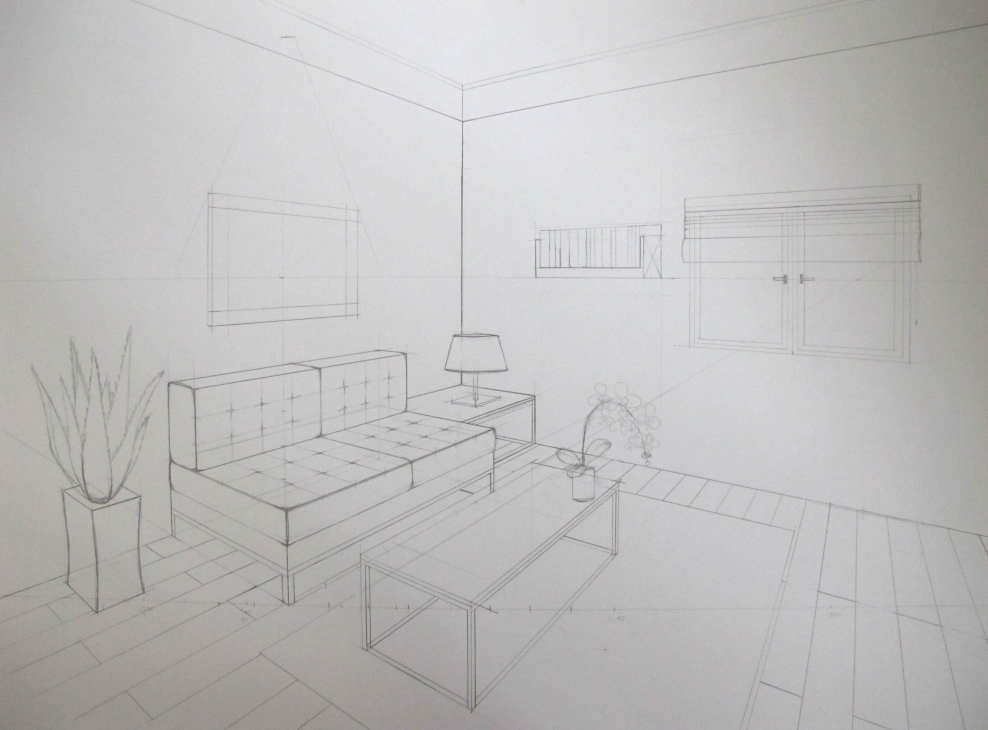 Пошаговое рисование комнаты