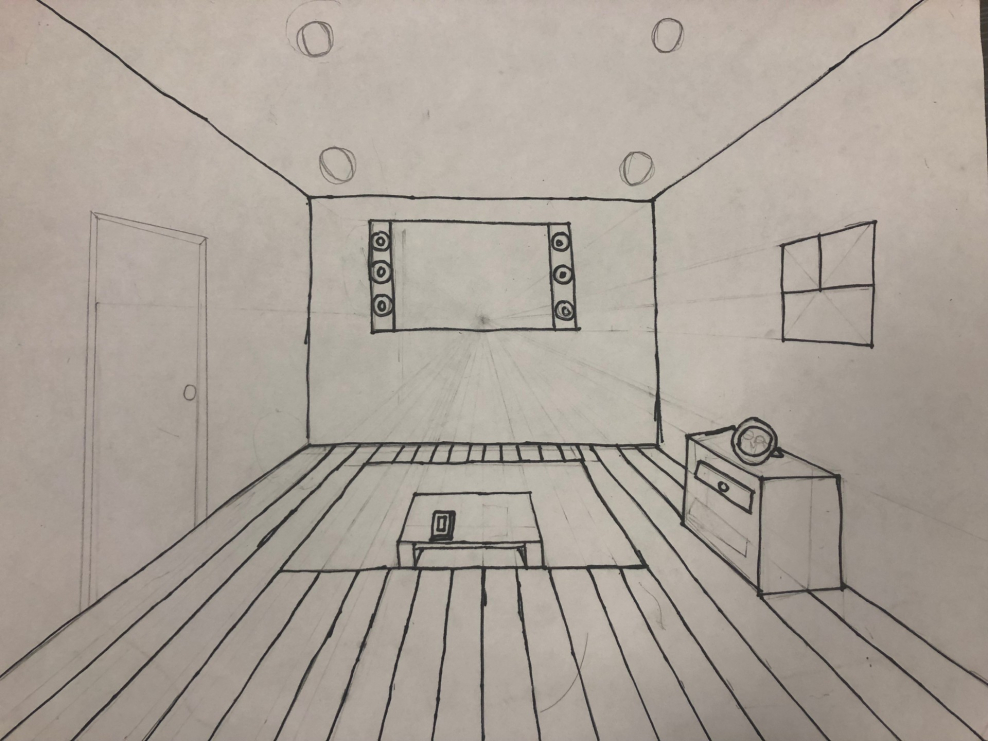 Интерьер комнаты карандашом