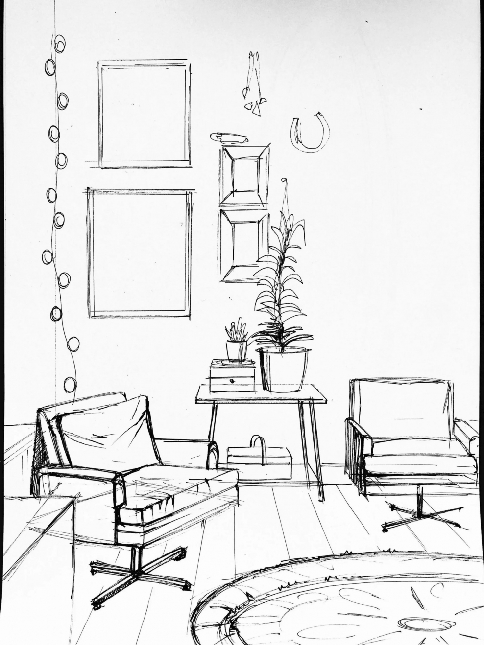 Рисование комнаты с мебелью