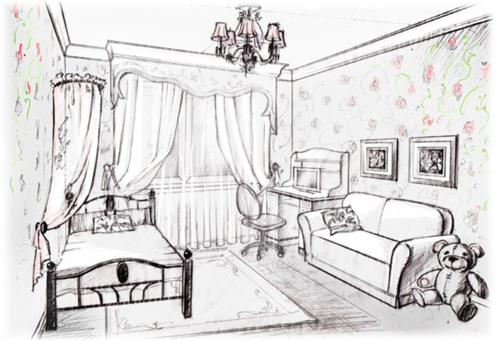 Интерьер помещения карандашом