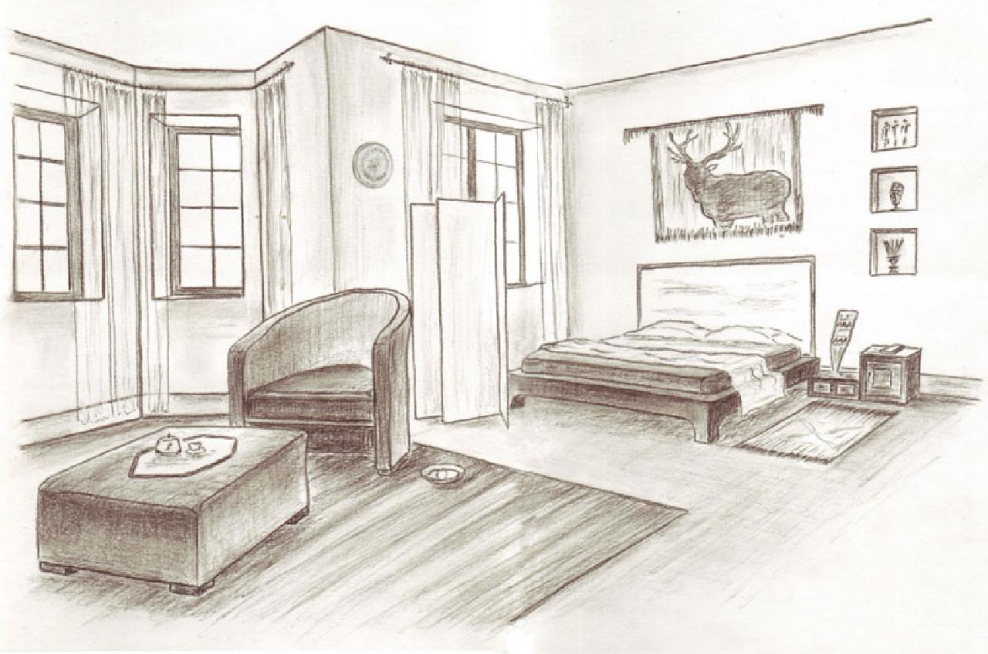 Эскиз интерьера детской комнаты