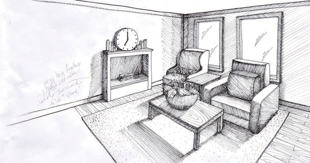 Рисование комнаты с мебелью