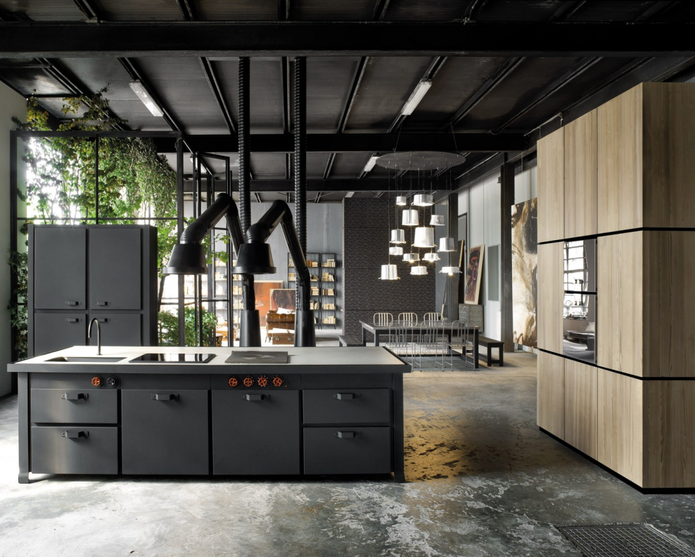 Кухня из металла и дерева