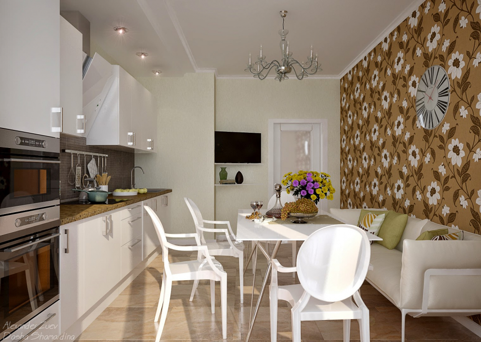 Кухня в современном стиле с диваном