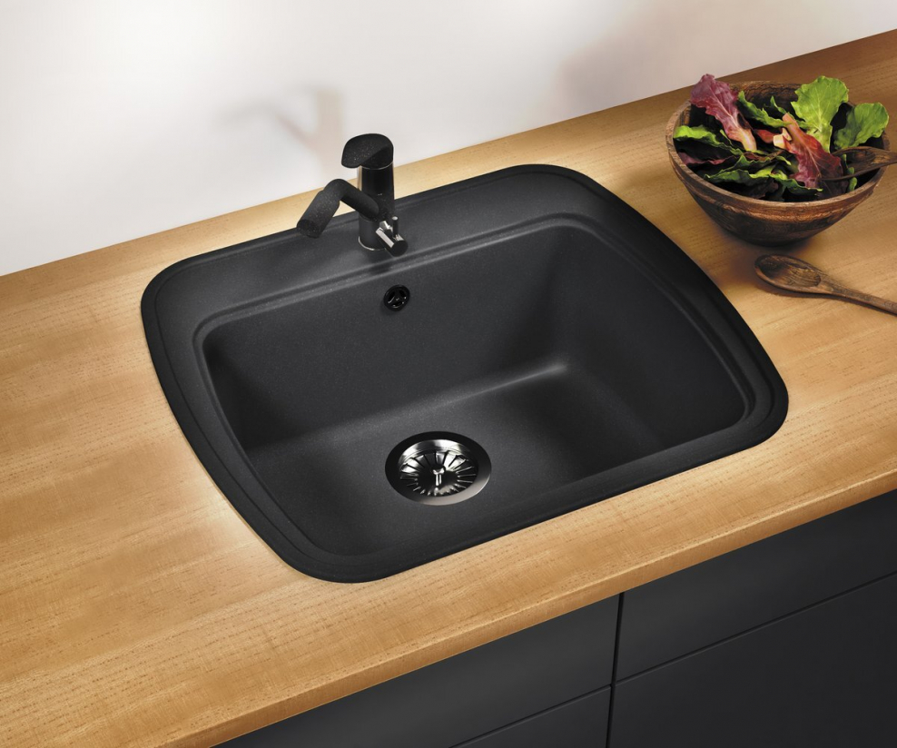 Раковина для кухни встраиваемая накладная чёрная Полигран