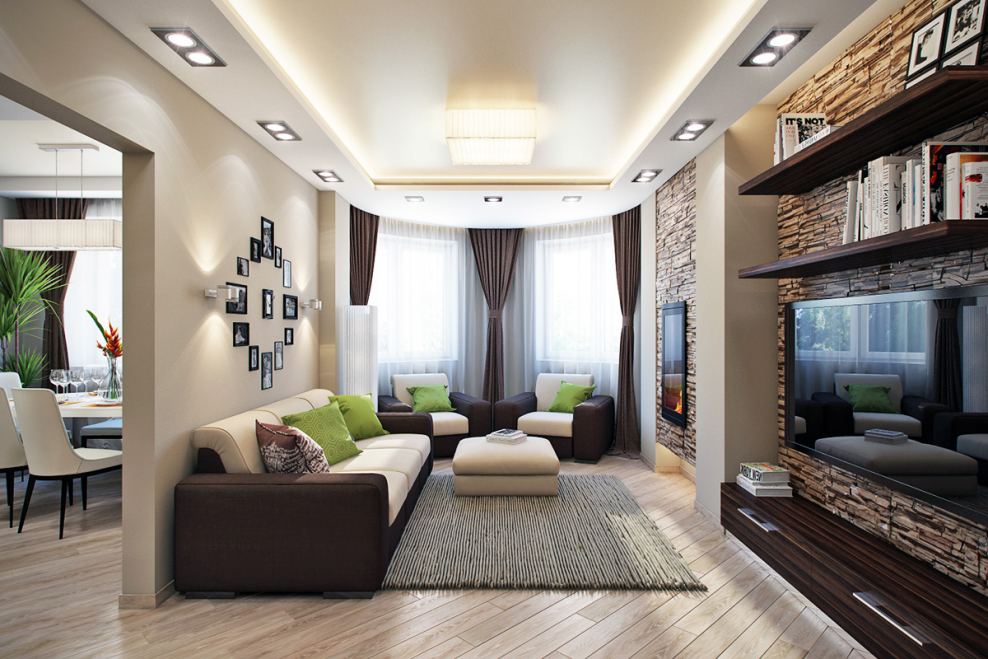 Гостиная в трехкомнатной квартире