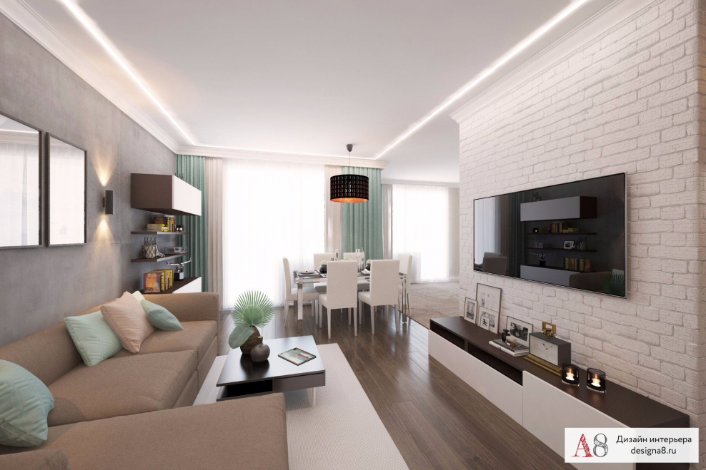 Гостиная в трехкомнатной квартире