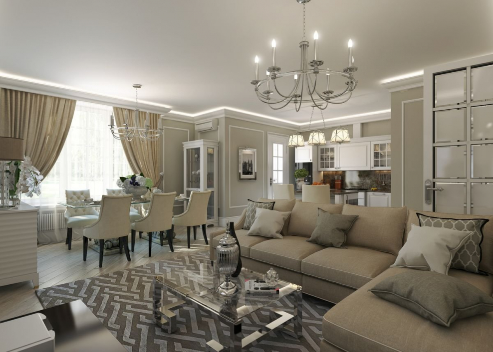 Кухня-гостиная Неоклассика 20 кв метров