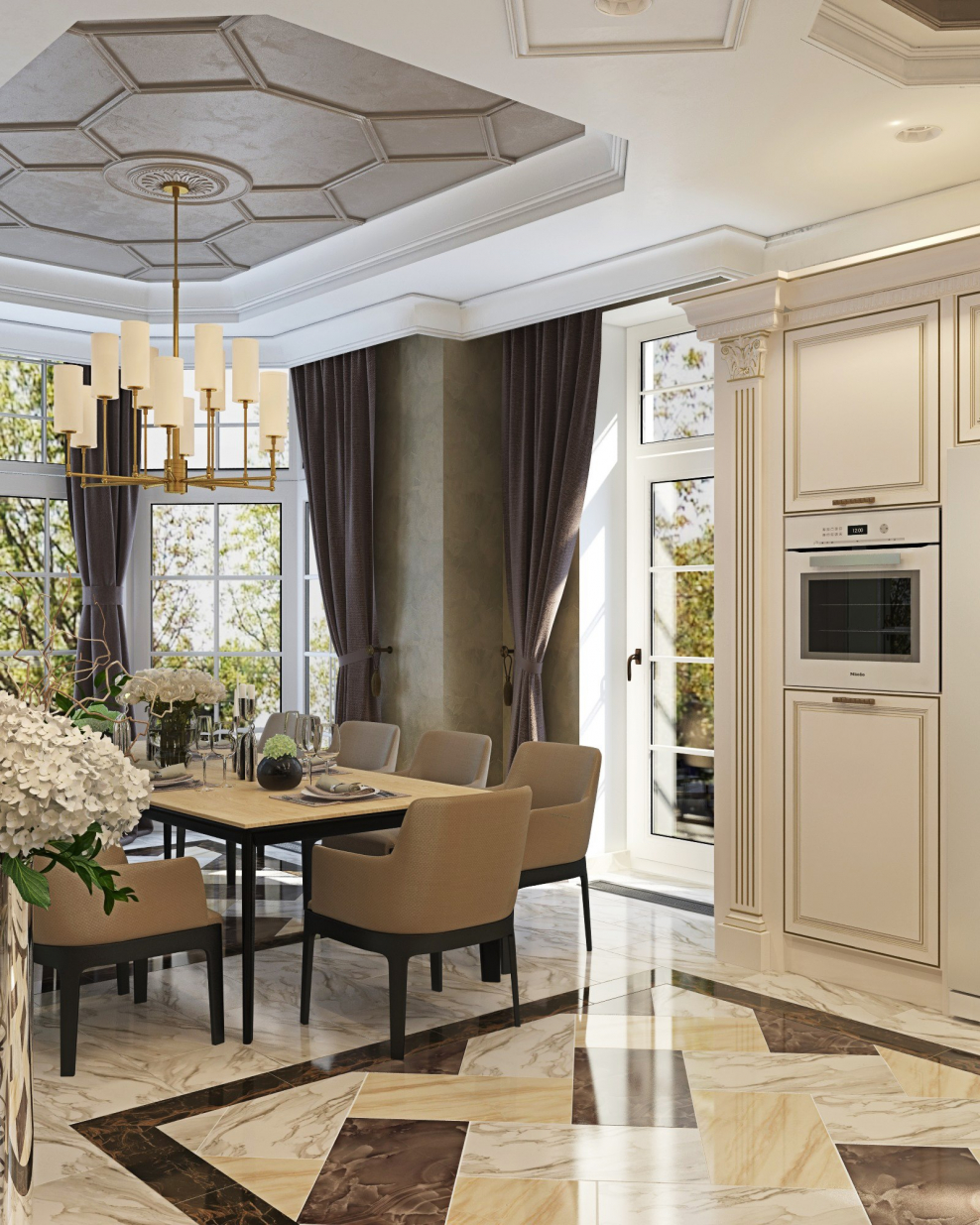 Кухня гостиная 40 кв Неоклассика