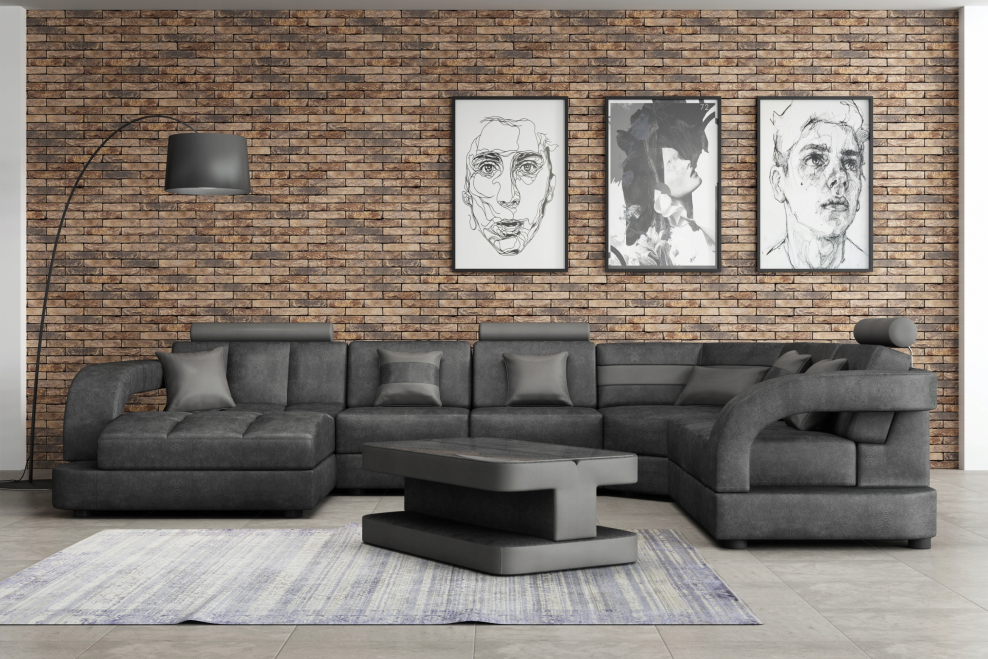 П образный кожаный диван