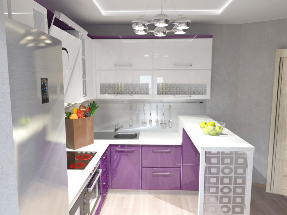 Кухня в бело сиреневых тонах