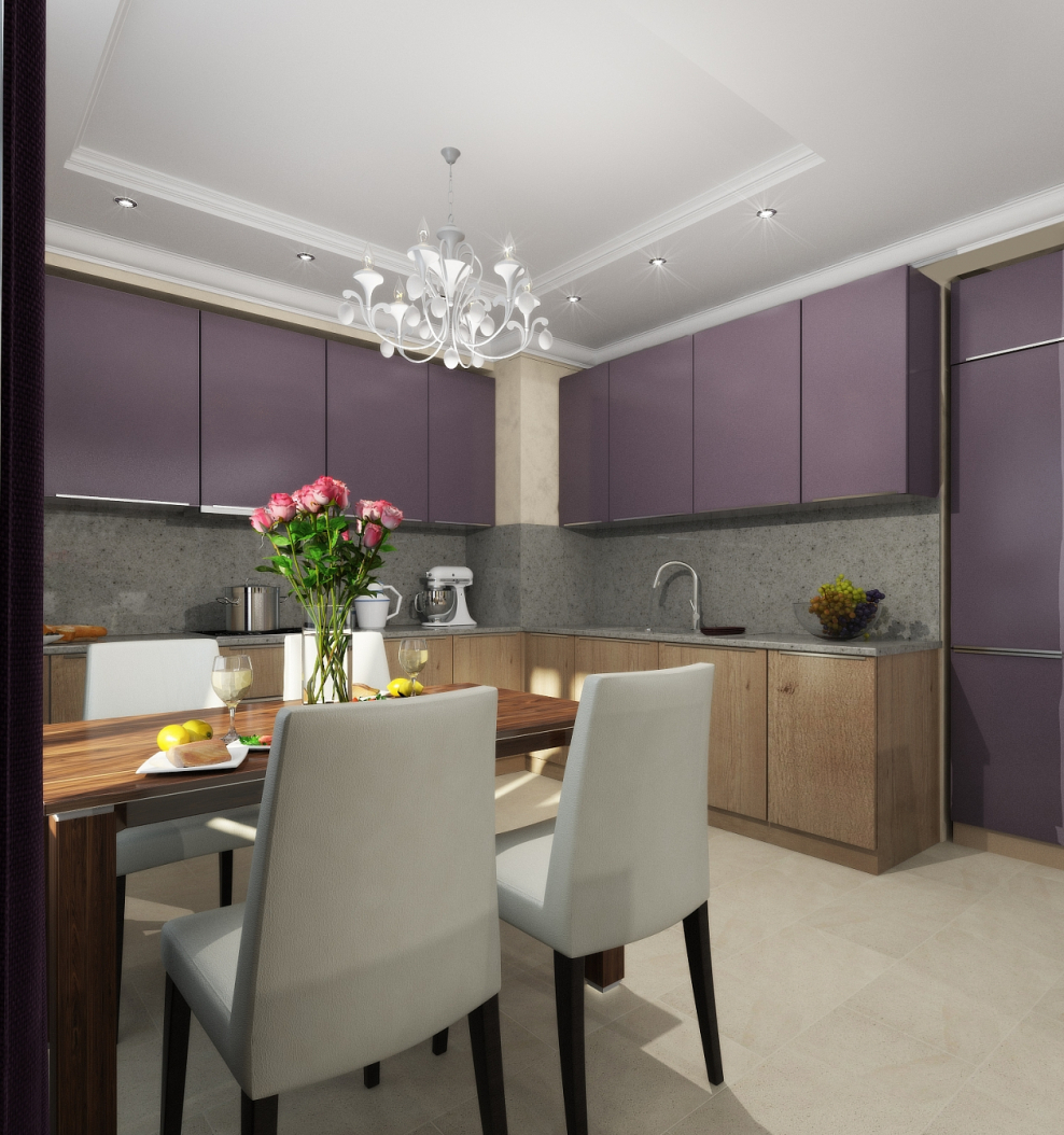 Кухня в серо-сиреневых тонах