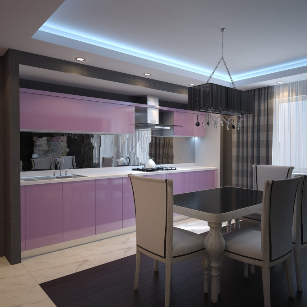 Кухня в серо-сиреневых тонах