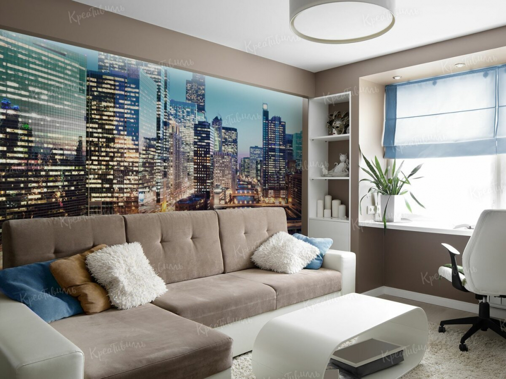 Фотообои город в интерьере