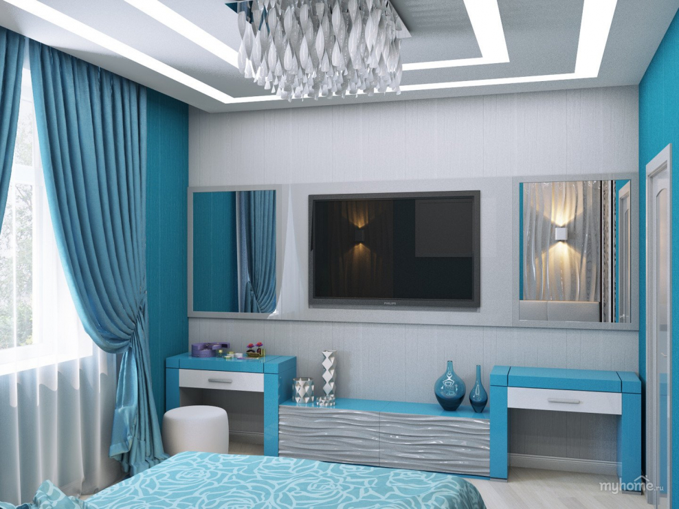 Комната в серо бирюзовых тонах