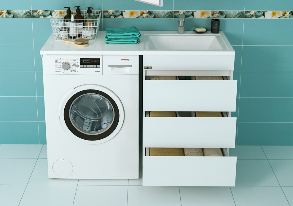 Тумба напольная Марс 56 с умывальником над стиральной машиной Лидер 120