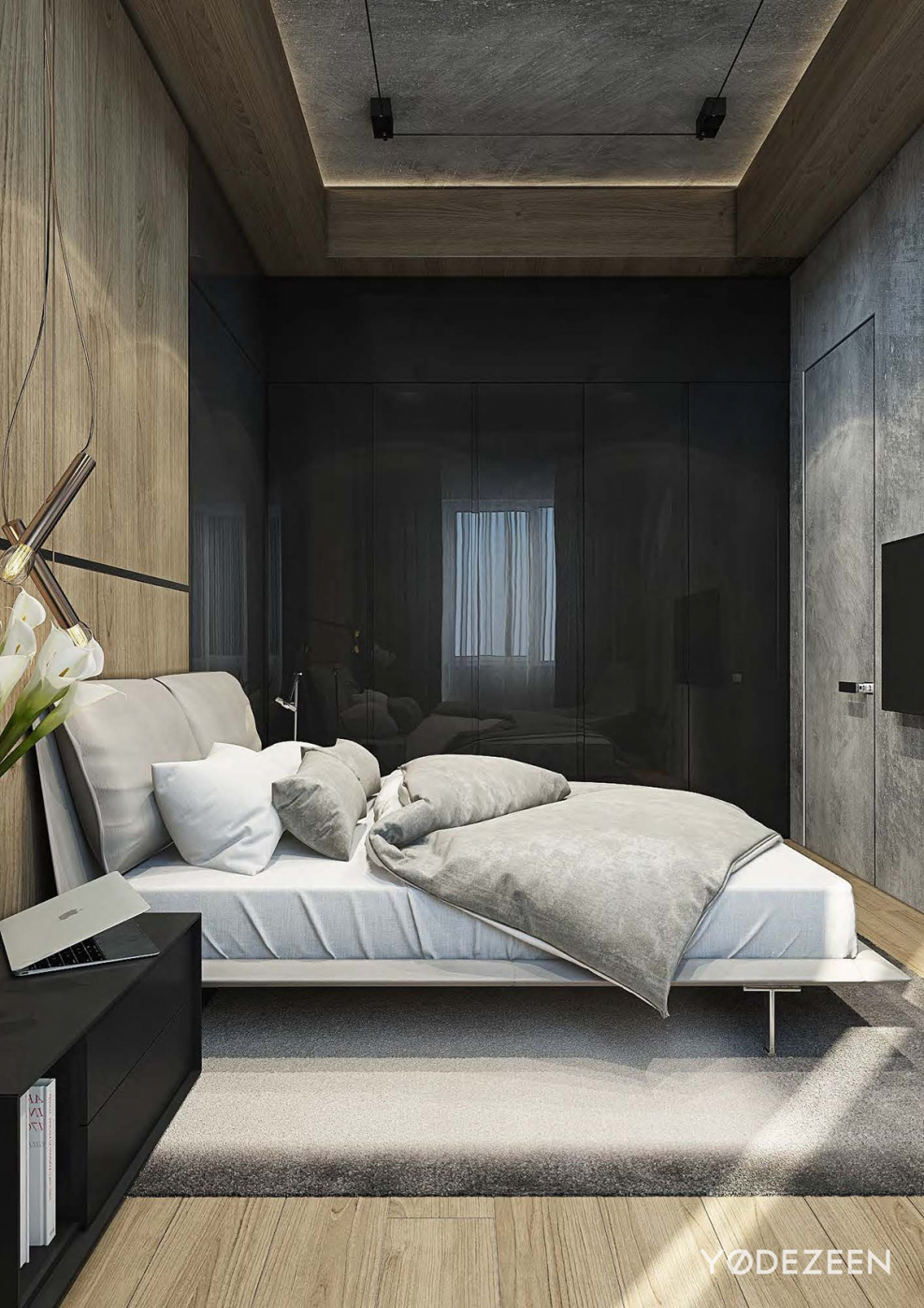 Серо зеленая спальня