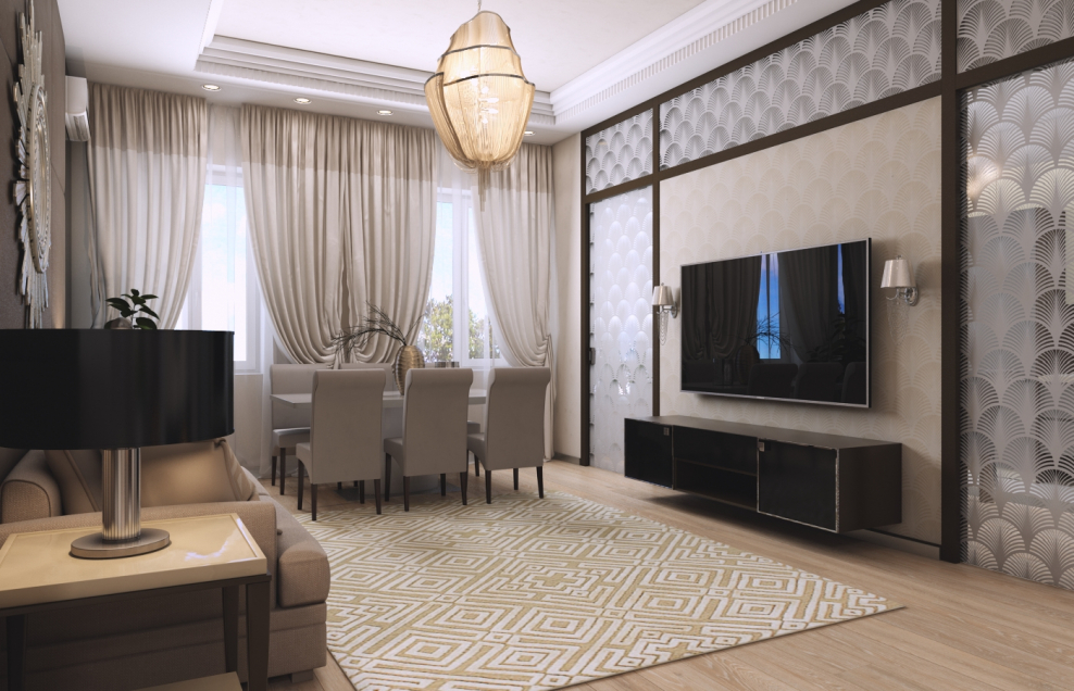 Линкруста в интерьере гостиной в стиле Неоклассика