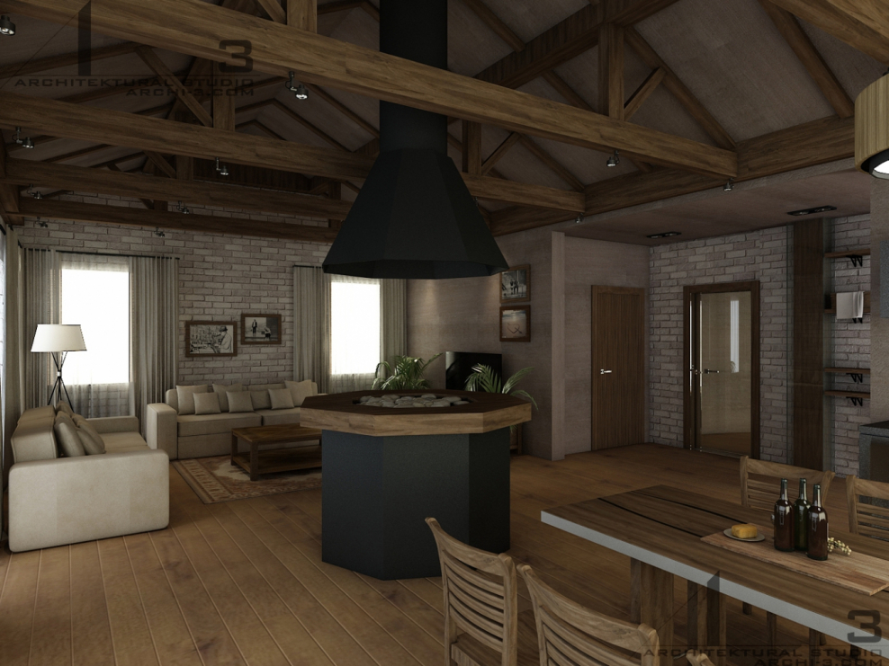 Интерьер лофт в загородном доме