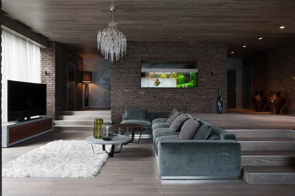 Гостиная лофт в частном доме