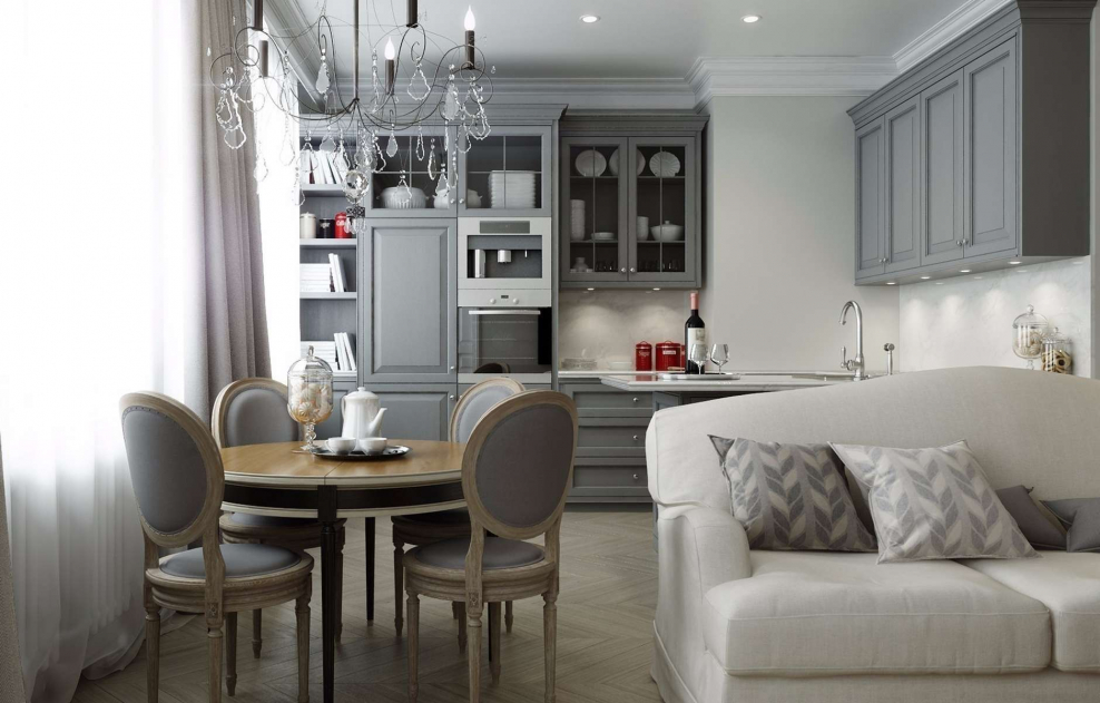 Кухня гостиная 17 кв м Неоклассика