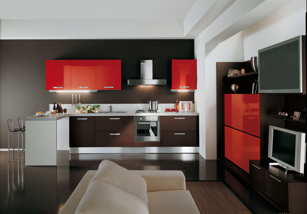 Красно бело черная кухня