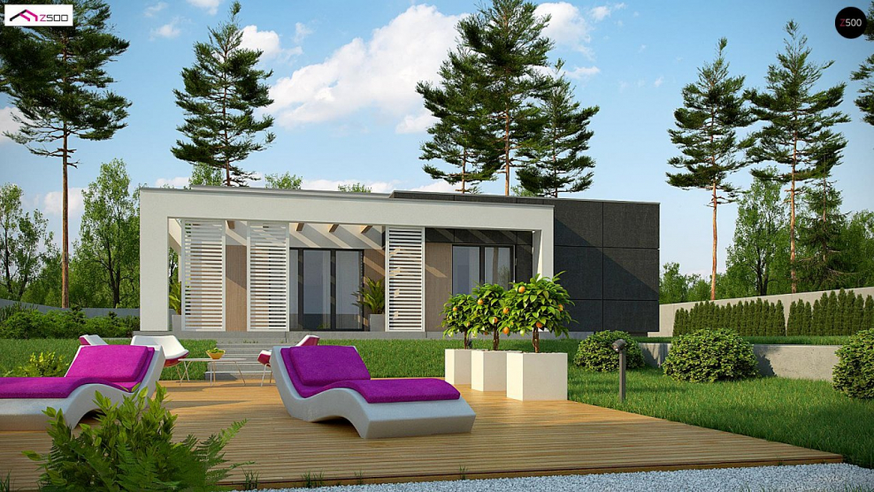 Одноэтажный дом z500 с плоской крышей