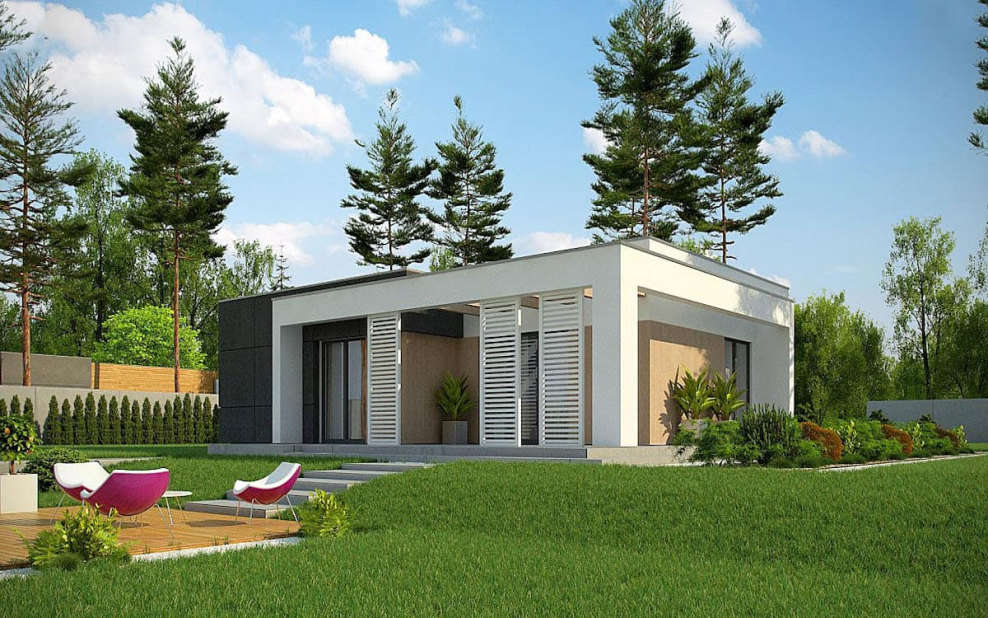 Одноэтажный дом z500 с плоской крышей