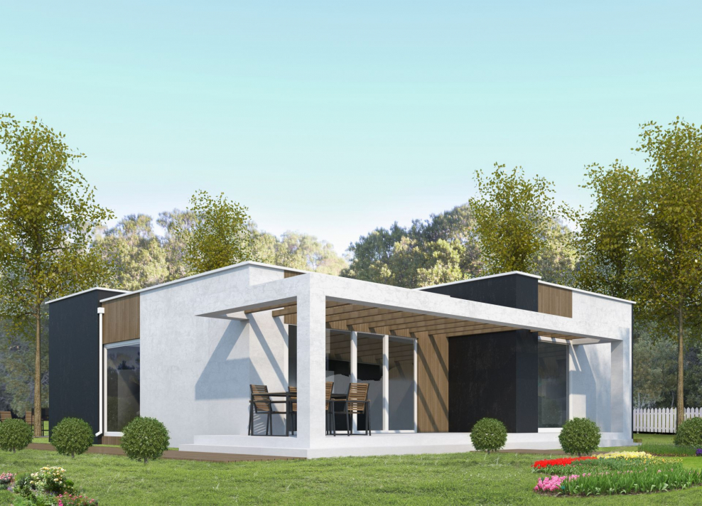 Одноэтажный домик с плоской крышей